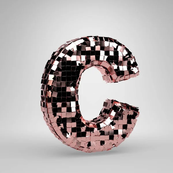 Sfera disco oro rosa lettera maiuscola C isolata su sfondo bianco. Alfabeto renderizzato 3D . — Foto Stock