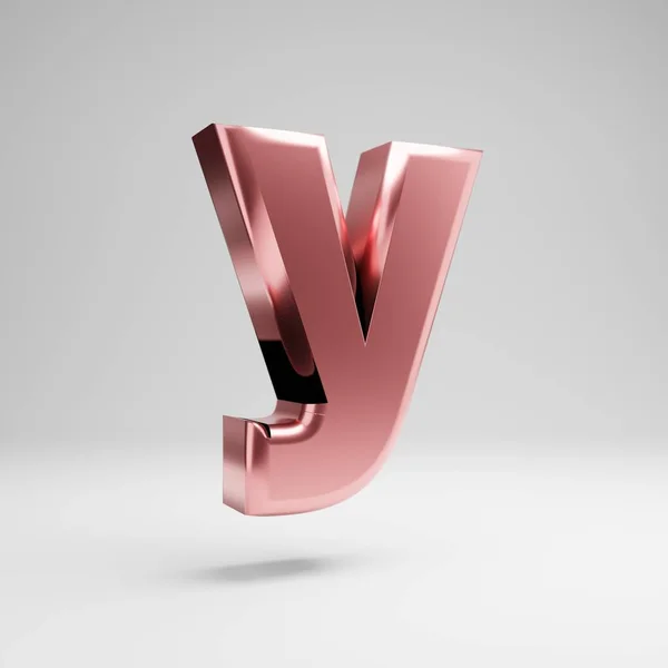 Volumetric glossy Rose Gold lowercase letter Y isolated on white background. — Stock Photo, Image