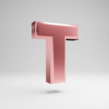 Hacimsel parlak Rose Gold büyük harf T beyaz arka plan üzerinde izole.
