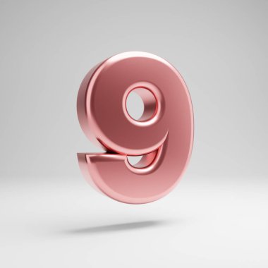 Hacimsel parlak Rose Gold sayı 9 beyaz arka plan üzerinde izole.