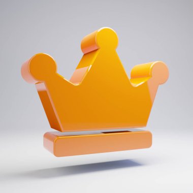 Beyaz arka planda izole hacimsel parlak sıcak turuncu Crown simgesi.