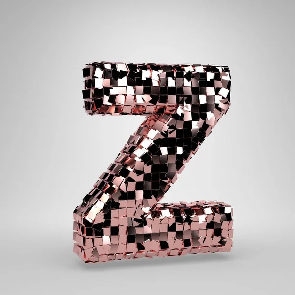 Rose Gold Disco ball uppercase letter Z isolated on white background. 3D rendered alphabet.