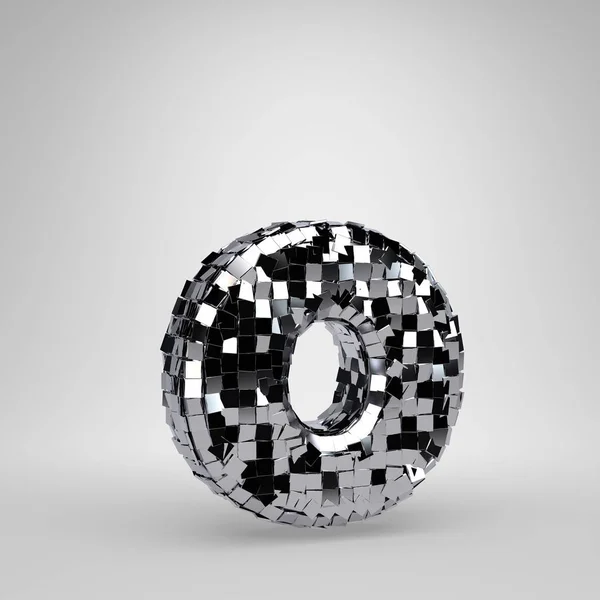Chrome Disco ball lowercase letter O isolated on white background. 3D rendered alphabet. — Stock Photo, Image