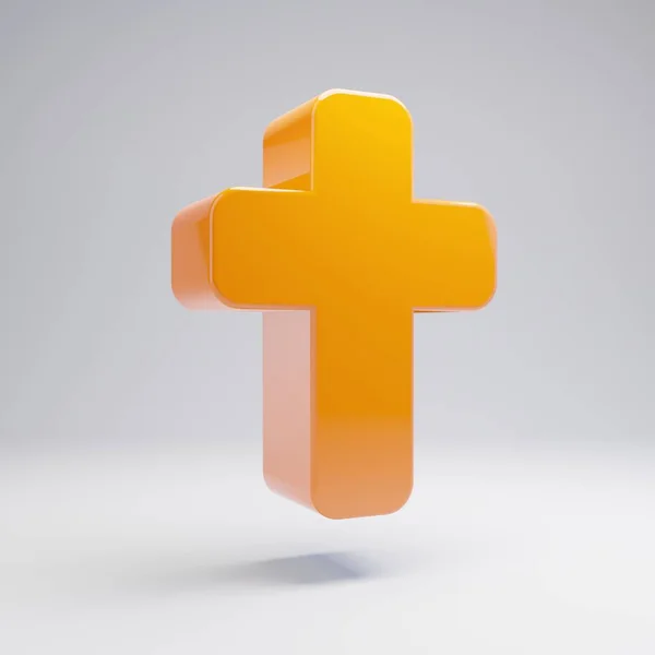 Wolumetryczna błyszcząca gorąca pomarańczowa ikona krzyżyka na białym tle. — Zdjęcie stockowe