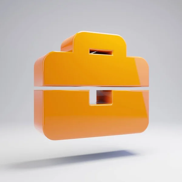 Volumetric glossy hot orange Briefcase icon isolated on white background. — Stock Photo, Image