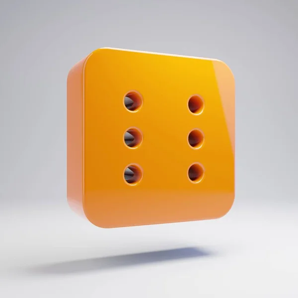 白色背景上孤立的Volumetric glossy hot orange Dice Six图标. — 图库照片