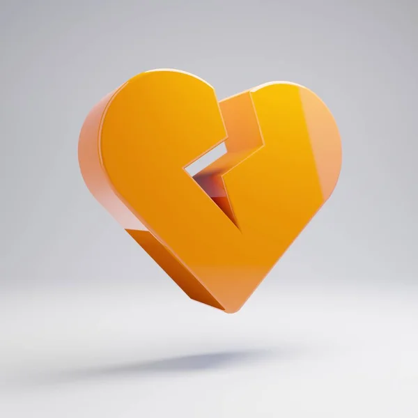 Wolumetryczny błyszczący gorący pomarańczowy serce złamane ikona na białym tle. — Zdjęcie stockowe