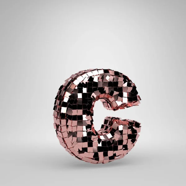 Rose Gold Disco Ball gemena bokstaven C isolerad på vit bakgrund. 3D-återgivna alfabetet. — Stockfoto