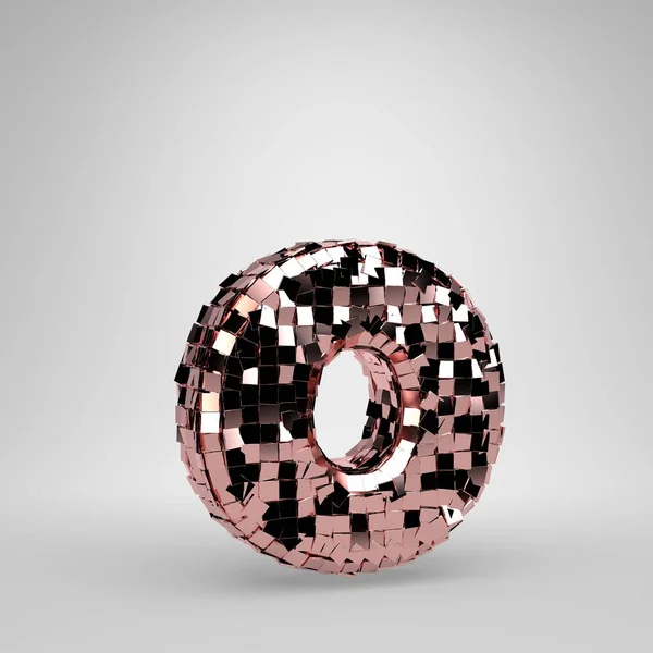 Rose Gold Disco Ball gemena bokstaven O isolerad på vit bakgrund. 3D-återgivna alfabetet. — Stockfoto