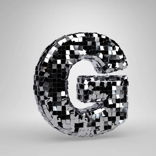 Chrome boule disco lettre majuscule G isolé sur fond blanc. Alphabet rendu 3D . — Photo