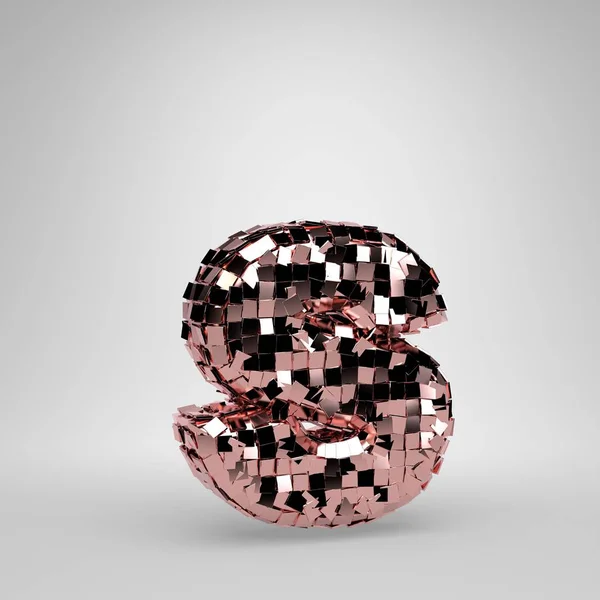 Rose Gold Disco palla minuscola lettera S isolata su sfondo bianco. Alfabeto renderizzato 3D . — Foto Stock