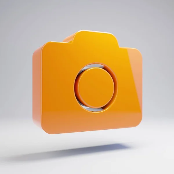 Volumetrische glänzende orange Fotokamera Ikone isoliert auf weißem Hintergrund. — Stockfoto