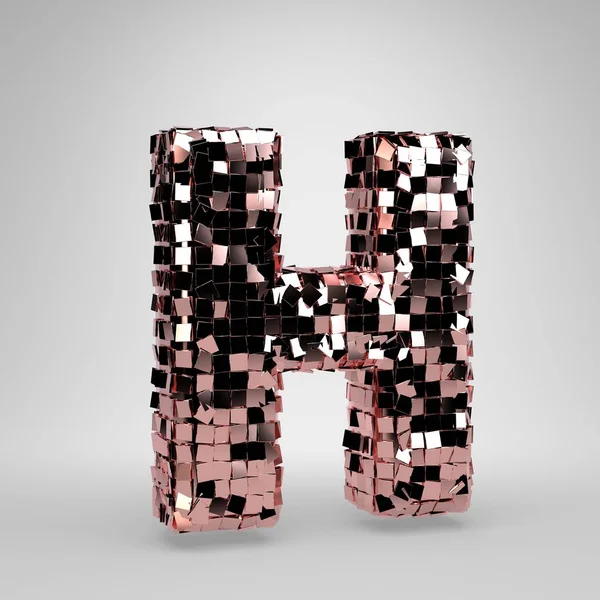 Rose Gold Disco ball uppercase letter H isolated on white background. 3D rendered alphabet.