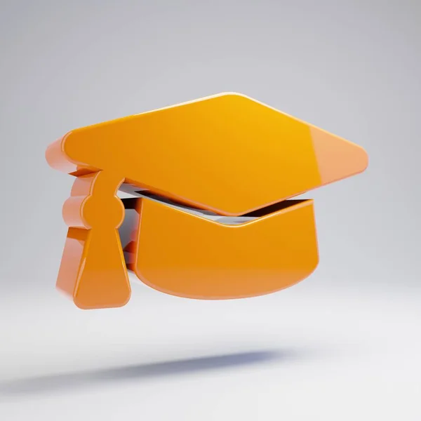 卷光亮热橙色毕业帽图标隔离在白色背景上. — 图库照片