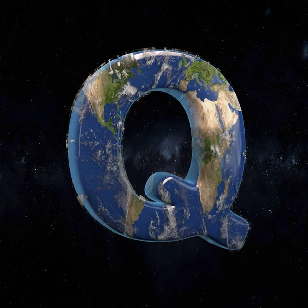 Terra lettera maiuscola Q isolato su sfondo spazio scuro . — Foto Stock