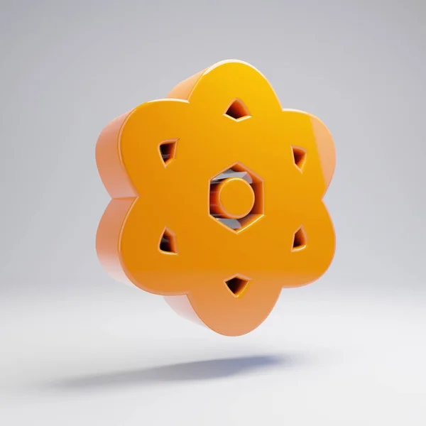 Icono de átomo de naranja caliente brillante volumétrico aislado sobre fondo blanco . —  Fotos de Stock