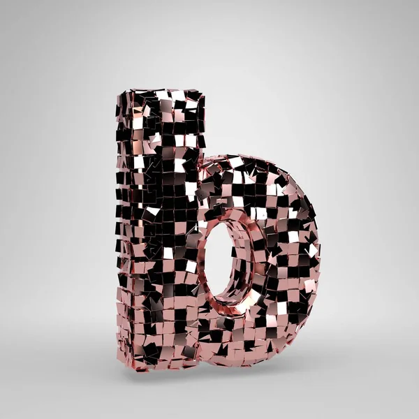 Boule disco en or rose lettre B en minuscule isolée sur fond blanc. Alphabet rendu 3D . — Photo