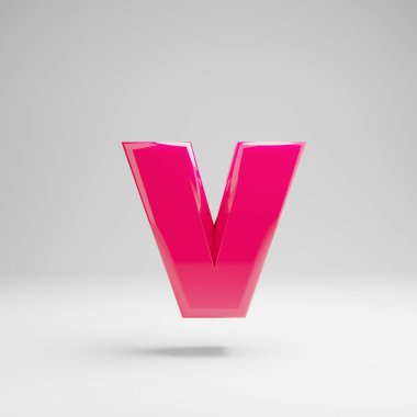 Beyaz arka planda izole edilmiş parlak pembe küçük harf V.