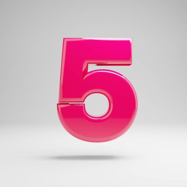 Beyaz arka plan üzerinde izole parlak pembe sayı 5.