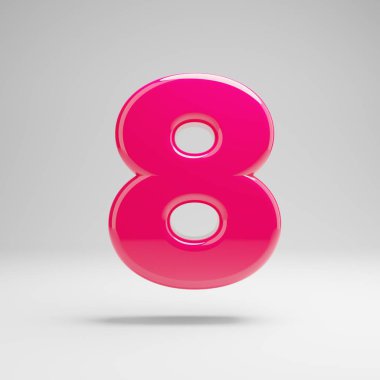 Parlak pembe sayı 8 beyaz arka plan üzerinde izole.