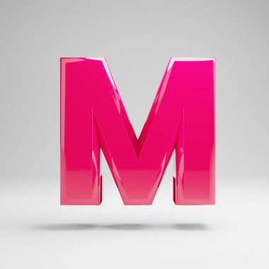Beyaz arka planda izole edilmiş parlak pembe büyük harf M harfi.