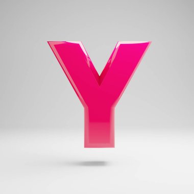 Beyaz arka plan üzerine izole edilmiş parlak pembe büyük harf Y harfi.