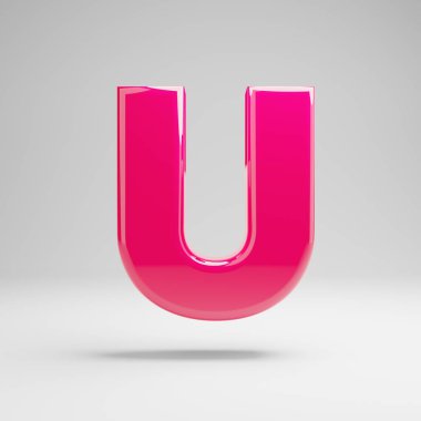 Parlak pembe büyük harf U beyaz arka plan üzerinde izole.