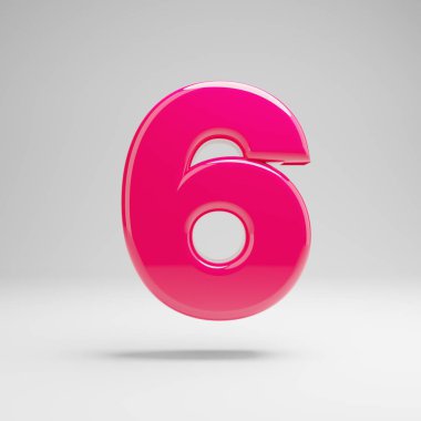 Parlak pembe sayı 6 beyaz arka plan üzerinde izole.