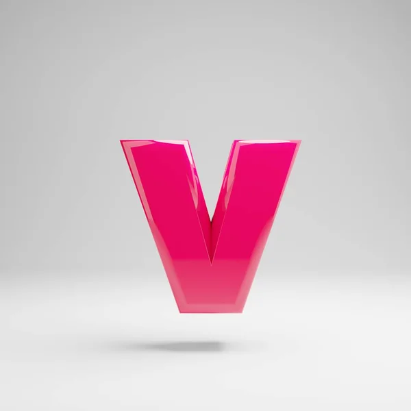 Glossy pink lowercase letter V isolated on white background. — Stock Photo, Image