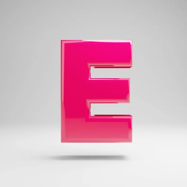 Velké lesklé růžové písmeno E izolované na bílém pozadí. — Stock fotografie