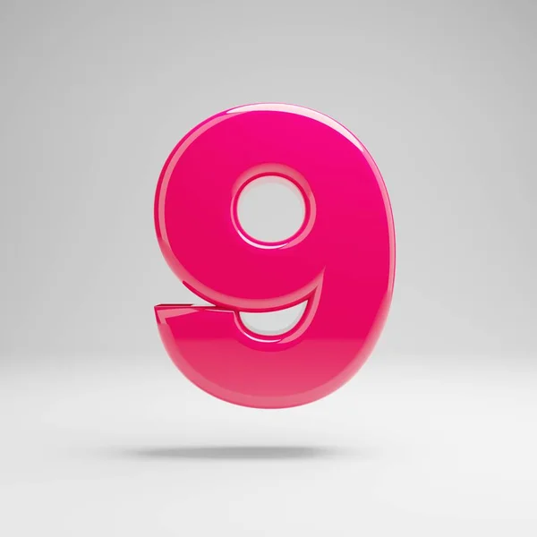 Γυαλιστερό ροζ αριθμός 9 απομονώνεται σε λευκό φόντο. — Φωτογραφία Αρχείου
