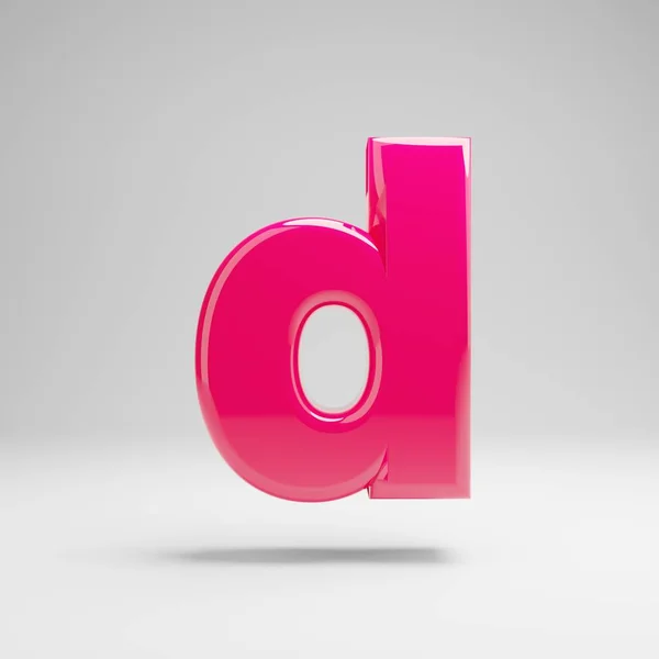 Błyszcząca różowa mała litera D na białym tle. — Zdjęcie stockowe