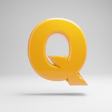 Beyaz arka planda yalıtılmış parlak sarı büyük harf Q.