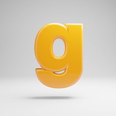 Beyaz arka planda izole edilmiş parlak sarı küçük harf G.