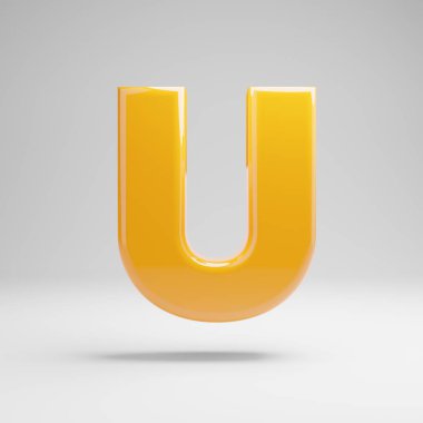 Parlak sarı büyük harf U beyaz arka planda izole.