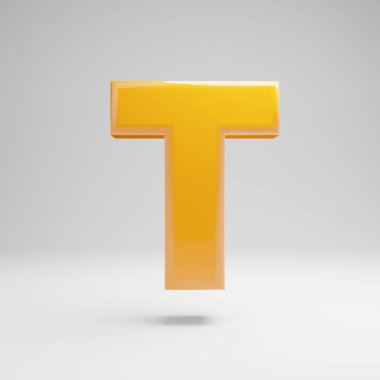 Beyaz arka planda izole edilmiş parlak sarı büyük harf T.