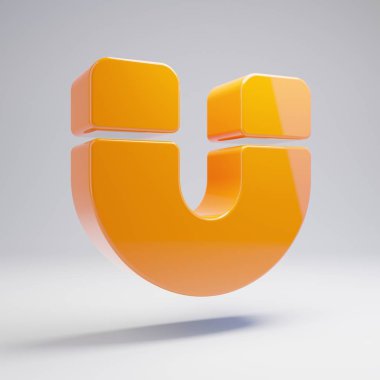 Beyaz arka planda izole Volumetric parlak sıcak turuncu mıknatıs simgesi.