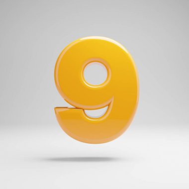 Beyaz arka planda izole edilmiş parlak sarı sayı 9.