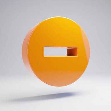 Beyaz arka planda yalıtılmış Volumetric parlak sıcak turuncu eksi daire simgesi.