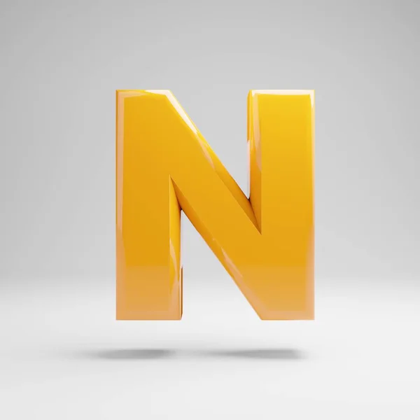 Glossy yellow uppercase letter N isolated on white background. — Stock Photo, Image