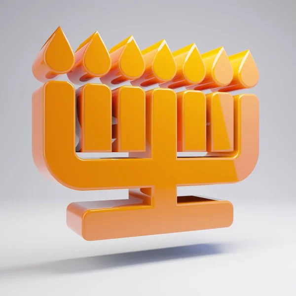 Volumétrico brilhante laranja quente ícone Menorah isolado no fundo branco . — Fotografia de Stock