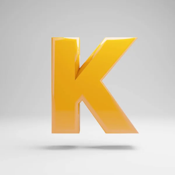 Lettre majuscule jaune brillant K isolée sur fond blanc . — Photo