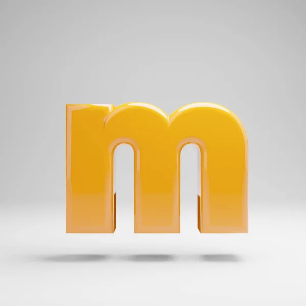 Glansig gul gemen bokstav M isolerad på vit bakgrund. — Stockfoto