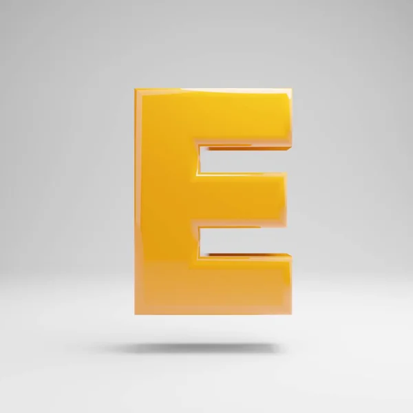Глянцева жовта верхня літера E ізольована на білому тлі . — стокове фото