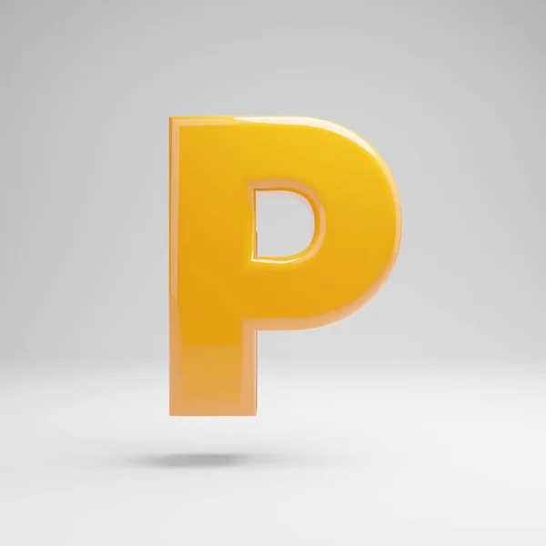 Glossy yellow uppercase letter P isolated on white background. — Stock Photo, Image