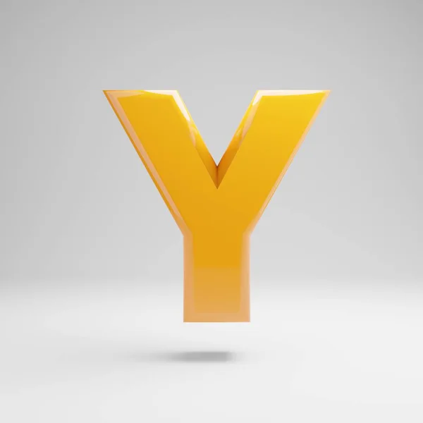 Glossy yellow uppercase letter Y isolated on white background. — Stock Photo, Image