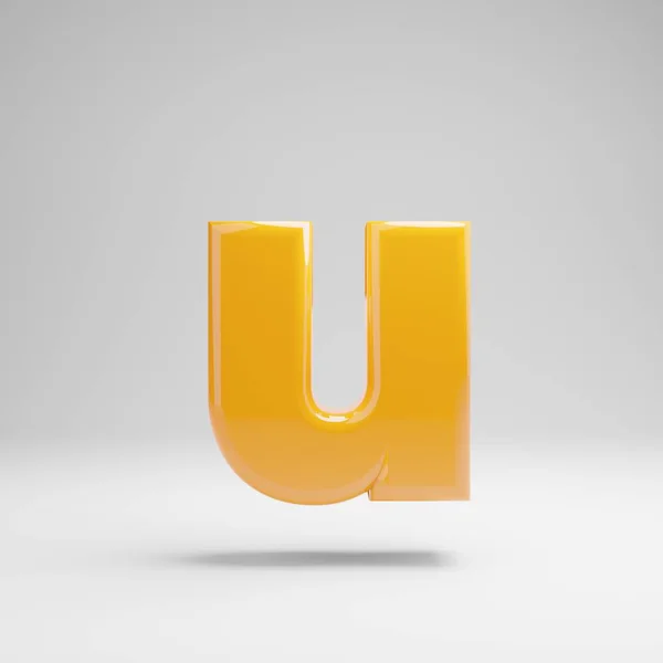 Γυαλιστερό κίτρινο πεζό γράμμα U απομονώθηκε σε λευκό φόντο. — Φωτογραφία Αρχείου