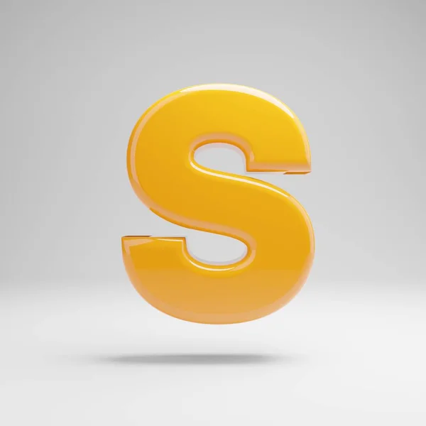 Glossy yellow uppercase letter S isolated on white background. — Stock Photo, Image
