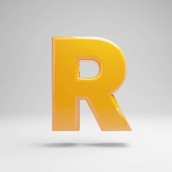 Glossy yellow uppercase letter R isolated on white background. — Stock Photo, Image