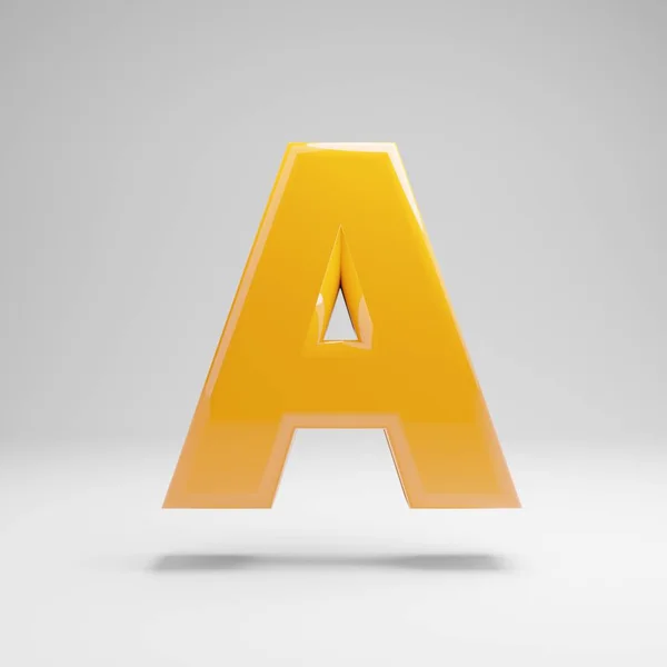 Glossy yellow uppercase letter A isolated on white background. — Stock Photo, Image